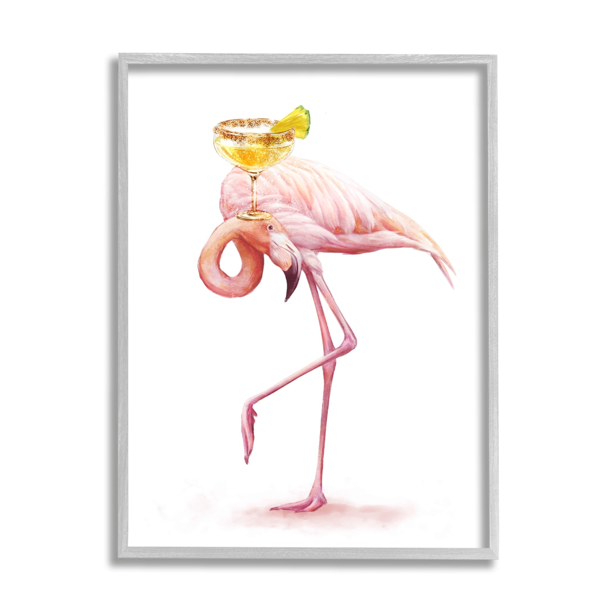 Stupell Industries Pink Flamingo Yellow Tropical Pineapple Cocktail Martini Glass, 16 x 20, Design by Ziwei Li