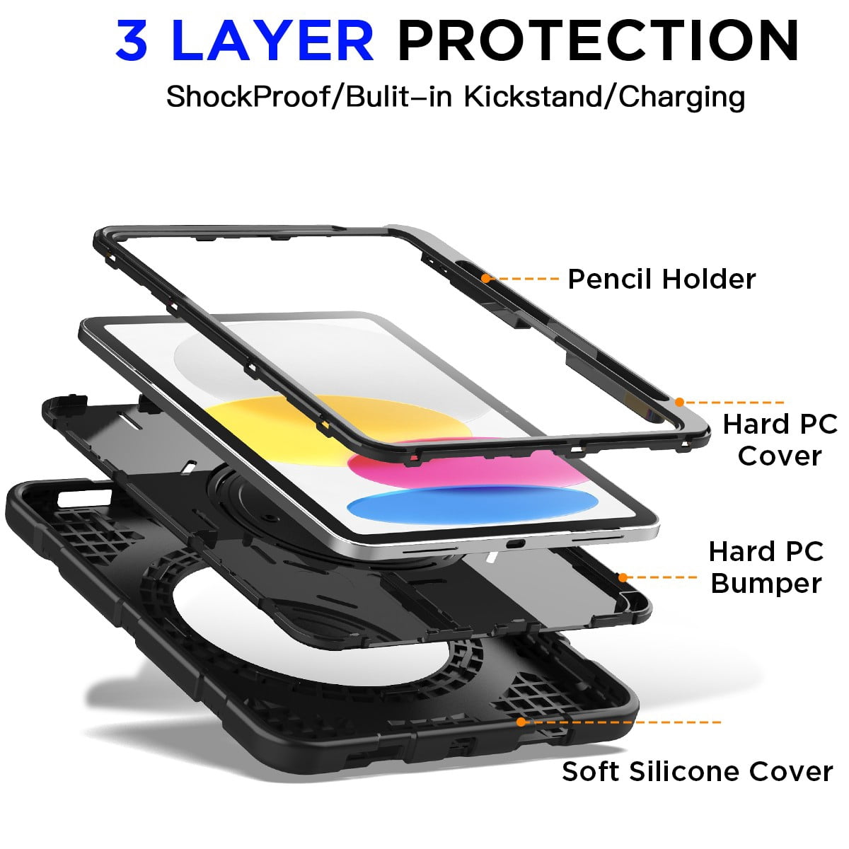AICase For Apple iPad (A16) Case/iPad 11th Generation 11 Inch (2025) Shockproof Rugged Cover With 360 Rotating Stand Built-in Pencil Holder come with a Screen Protector