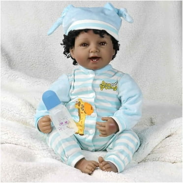 JRLCGYP 22" African American Baby Doll - Realistic Black Reborn Baby Boy Doll with Silicone Vinyl & Soft Cloth Body, Birthday Gift for Kids Age 3 