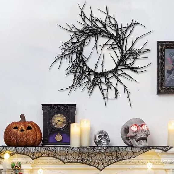 TOOPTY Halloween Wreath for Front Door, Artificial Black Twig Wreath with Bats, Indoor Outdoor Hanging Decor