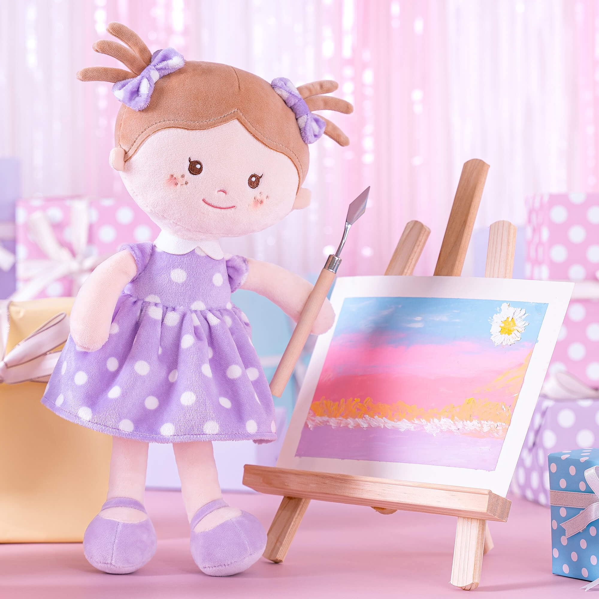 First Baby Doll Baby Dolls Girl Toys Baby Girl Gifts Purple Polka Dot Dress 13inches