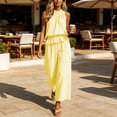 thumbnail image 2 of Lcziwo Plaid Two Piece Set for Women Elastic Waist Ruffle Trim Tank Tops Wide Leg Pant Set Casual Beach Vacation Lounge Set Yellow,L, 2 of 8