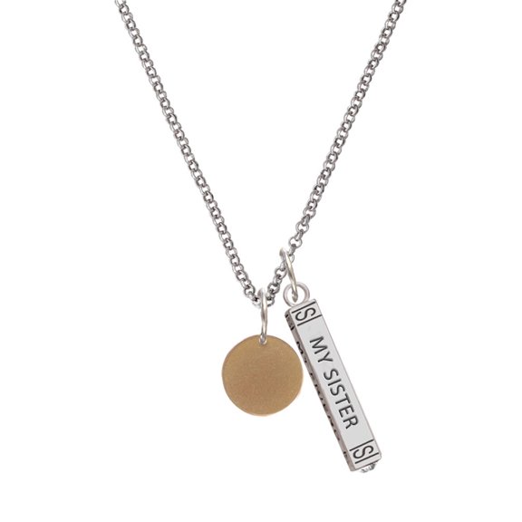 Delight Jewelry Acrylic 1/2" Disc Goldtone Silvertone Always My Sister Bar Charm Necklace, 23"