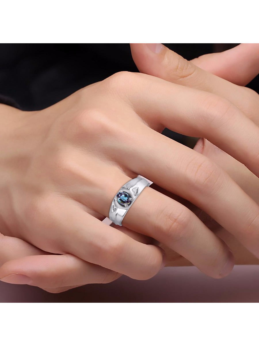 TwoBirch Men's Wedding Rings - 1 Ct. Birthstone Round Channel Set Sun Burst  Style Men's Ring in White Gold