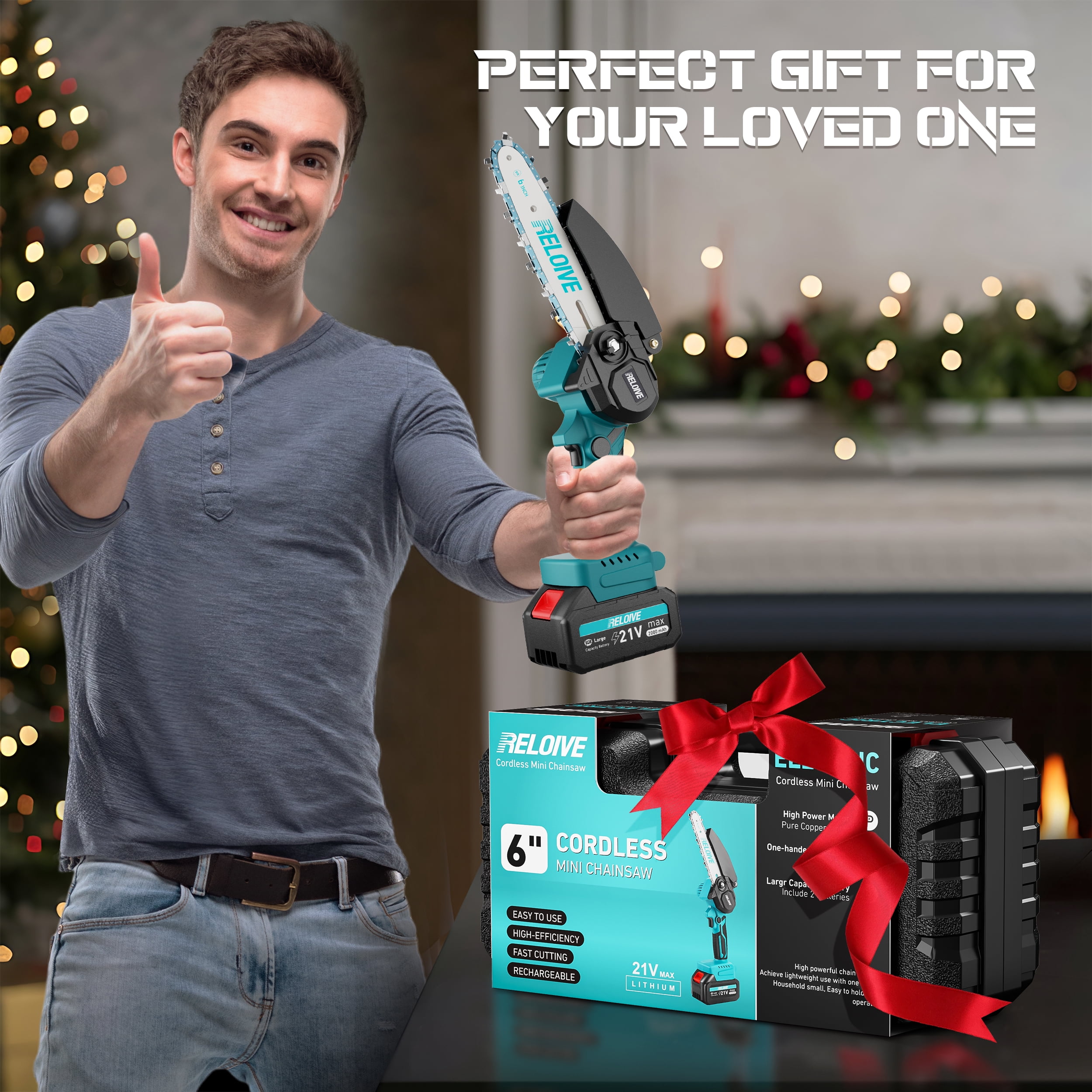 RELOIVE 6 in Mini Chainsaw with 2PCS 2.0 Ah Batteries 3 Chains,Cordless Small Handheld Chain Saw for Wood Cutting Tree Trimming