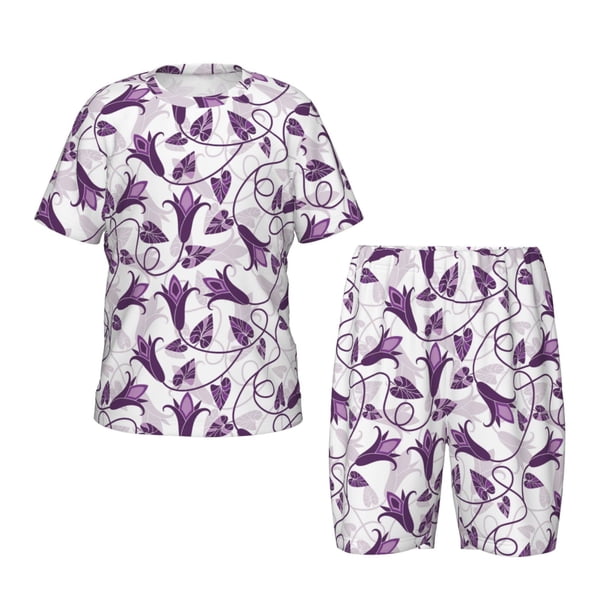 Balery Violets Flowers Conjunto de Pijama Infantil de Manga Corta con Estampado – Ropa de Dormir de Algodón Suave-4X-Large