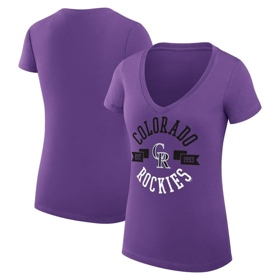 Women's G-III 4Her by Carl Banks Purple Colorado Rockies Super-Slim Fit Lightweight City Graphic V-Neck T-Shirt