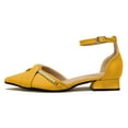 thumbnail image 2 of YDN Women Cute Pearl Chains D'orsay Pumps Ankle Strap Low Block Heels Pointy Toe Shoes Dress Party Wedding Size 11 Yellow, 2 of 4
