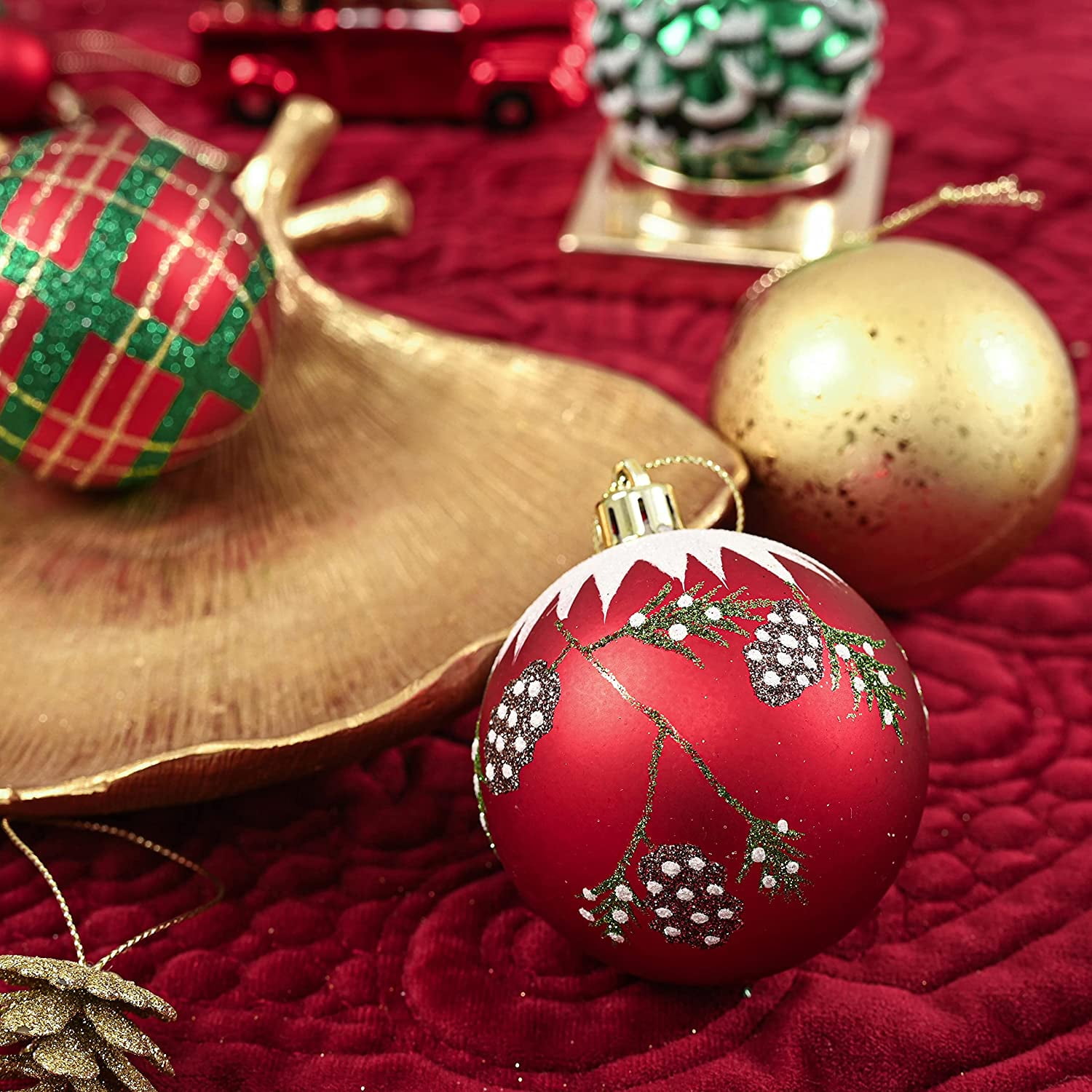 Uten 50pcs Boules Dorées De Noël Belles à Suspendre Pour Arbres De Noël, Fêtes, Mariages, Décorations, 4 Cm