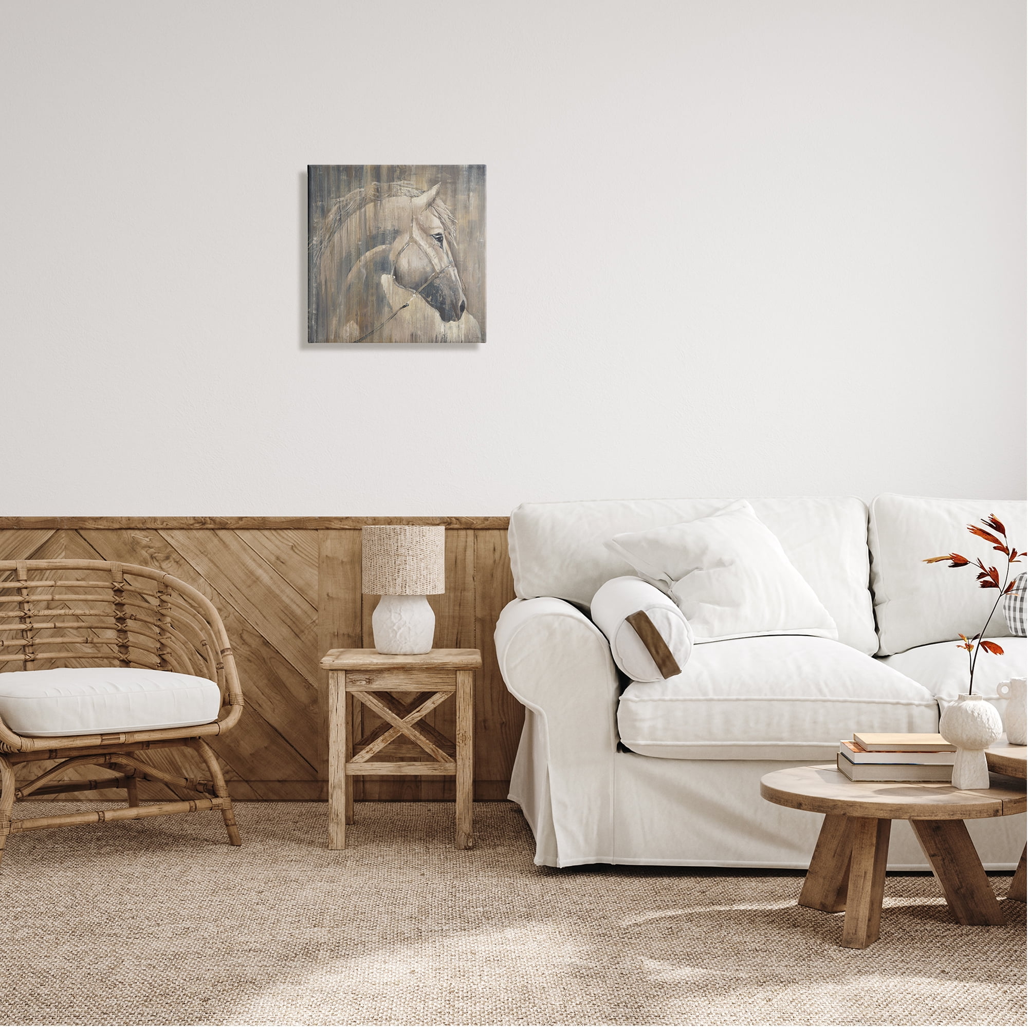 Stupell Industries Rustic Horse Portrait Animals & Insects Painting Gallery Wrapped Canvas Print Wall Art, 17 x 17