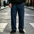 thumbnail image 6 of Smsaxvxz Men's Baggy Sweatpants Fashion Wide Leg Drawstring Sweat Pants Casual Joggers with Pockets Navy 2XL, 6 of 6