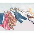thumbnail image 1 of Clothes Hanging on Drying Line Aero Blue Rustic Wallpaper Border for Kids, Roll 15' x 10'', 1 of 3
