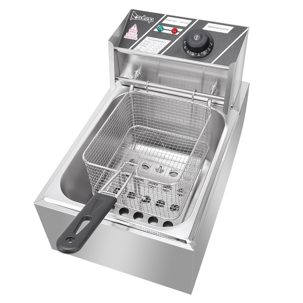 Deep Fryer, 110V, 1700W, 11.4QT/10.8L, Silver Stainless Steel, Single Tank, Adjustable Temperature
