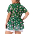 thumbnail image 4 of DARING DIVA Women's Plus V Neck Short Sleeve Casual Floral Blouse 1X Green, 4 of 6