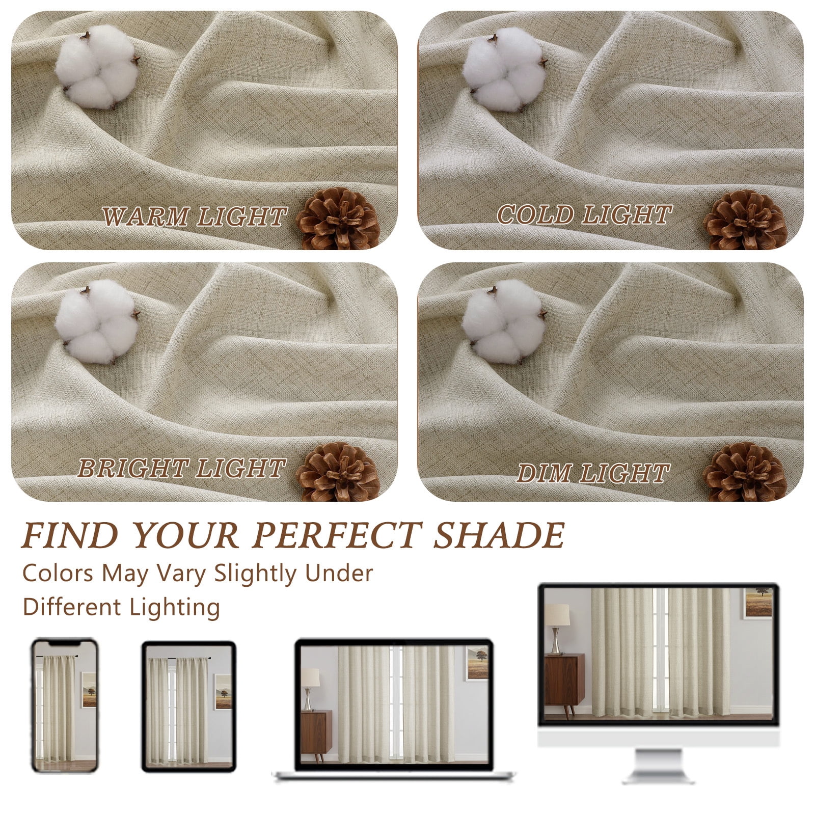 OVZME Judy Linen Curtains 84 Inch Length 2 Panels Set, Light Filtering Textured Farmhouse Window Curtain Drapes, Rod Pocket Style for Bedroom Living Room, Each 52Wx84L Inches, Linen