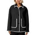 thumbnail image 2 of Casual Jacket for Women 2025 Long Sleeve Embroidered Contrast Trim Lapel Button Winter Coat with Pockets Outerwear, 2 of 5