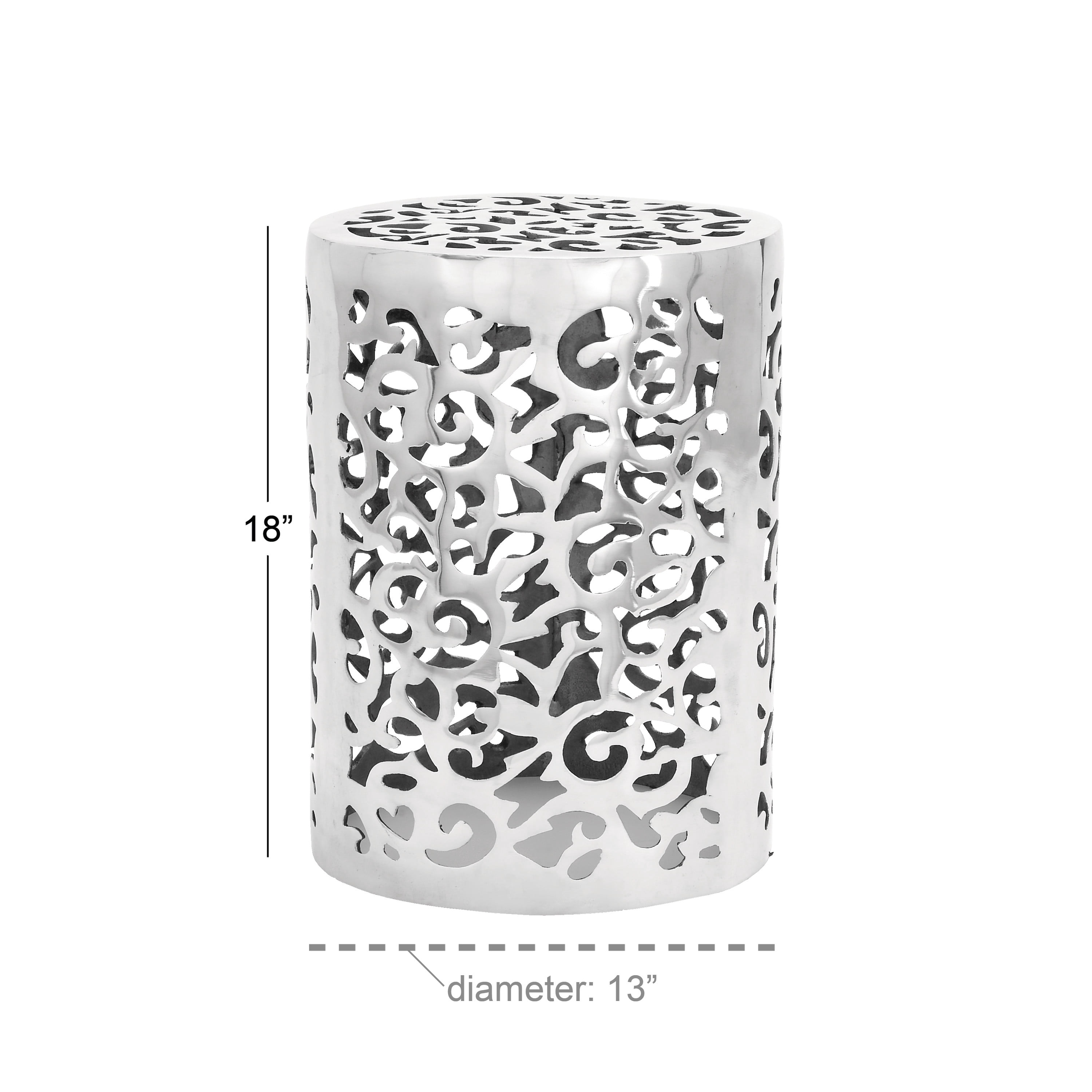 DecMode 13" x 18" Silver Aluminum Scroll Accent Table, 1-Piece