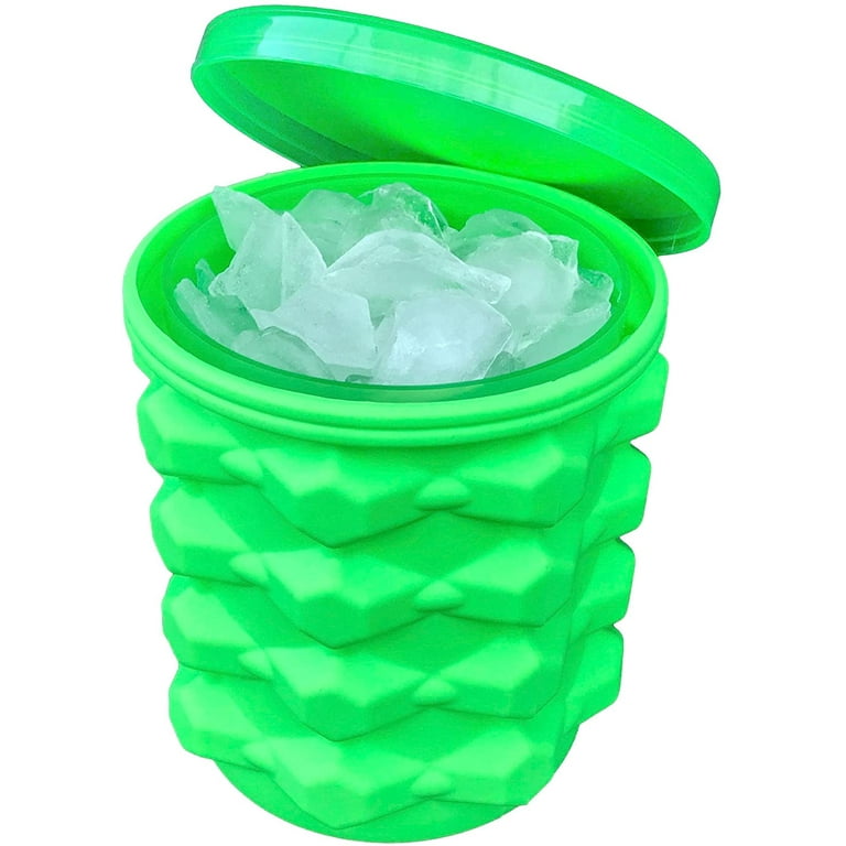 Ice Cube Mold Ice Trays Large Silicone Ice Bucket 2 in 1 Ice Cube Maker,  Round,Portable,For Frozen Whiskey, Cocktail, Beverages