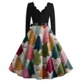 thumbnail image 3 of Women's Casual Fashion Christmas Holiday Print V-neck Vintage Dress for Retro Style and Party Occasions, Comfortable Women's Long Sleeve Holiday Dress,Multicolor,M, 3 of 3