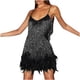 thumbnail image 1 of Mini vestido de fiesta liso sin mangas con plumas de lentejuelas y cuello redondo con tirantes a la moda para mujer Fridja  hj6351, 1 of 9