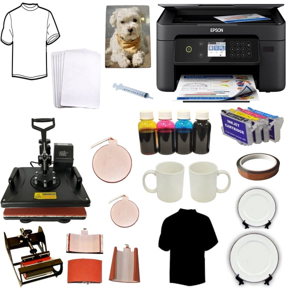 5in1 Heat Press Transfer Machine with Sublimation Ink Printer Startup Combo