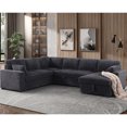 thumbnail image 5 of Hybition 6-Seater Sectional Sofa with Pull-out Bed, Storage Chaise, Corduroy Fabric, Modern Living Room Set-Color:Grey, 5 of 8