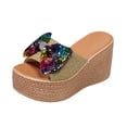 thumbnail image 6 of Dakaela Women's Platform Sandals Cork Wedge Heel Espadrille Sequin Bow Slip on Slides Wide Width Casual Summer Walking Slippers Size 6-10, 6 of 8