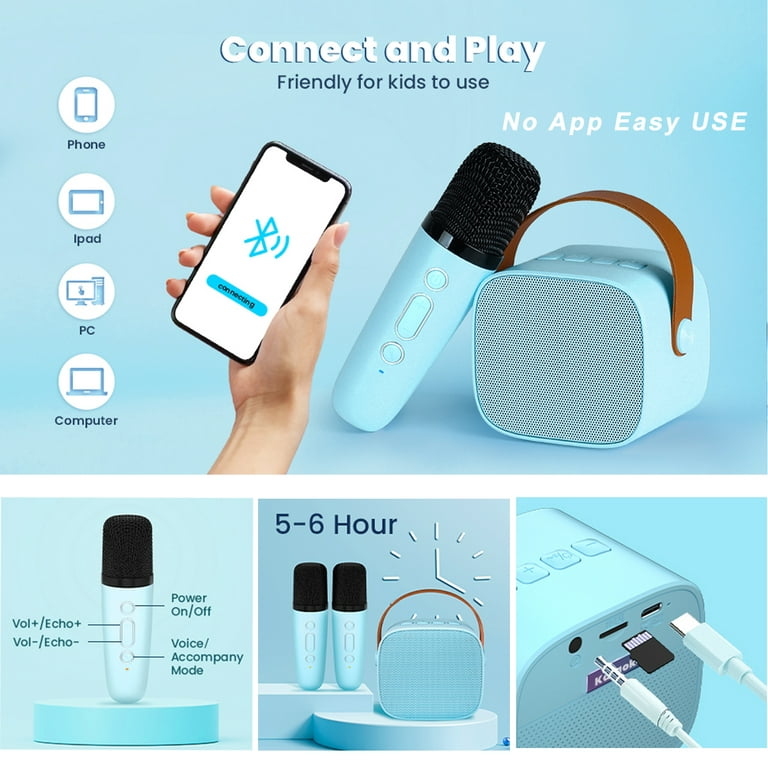 Kingci Mini Karaoke Machine, Portable Bluetooth Karaoke Speaker with  Wireless Mic for Kids Adults, Toys Gift for Girls Boys 3 4 5 6 7 8 9 10 12  Year