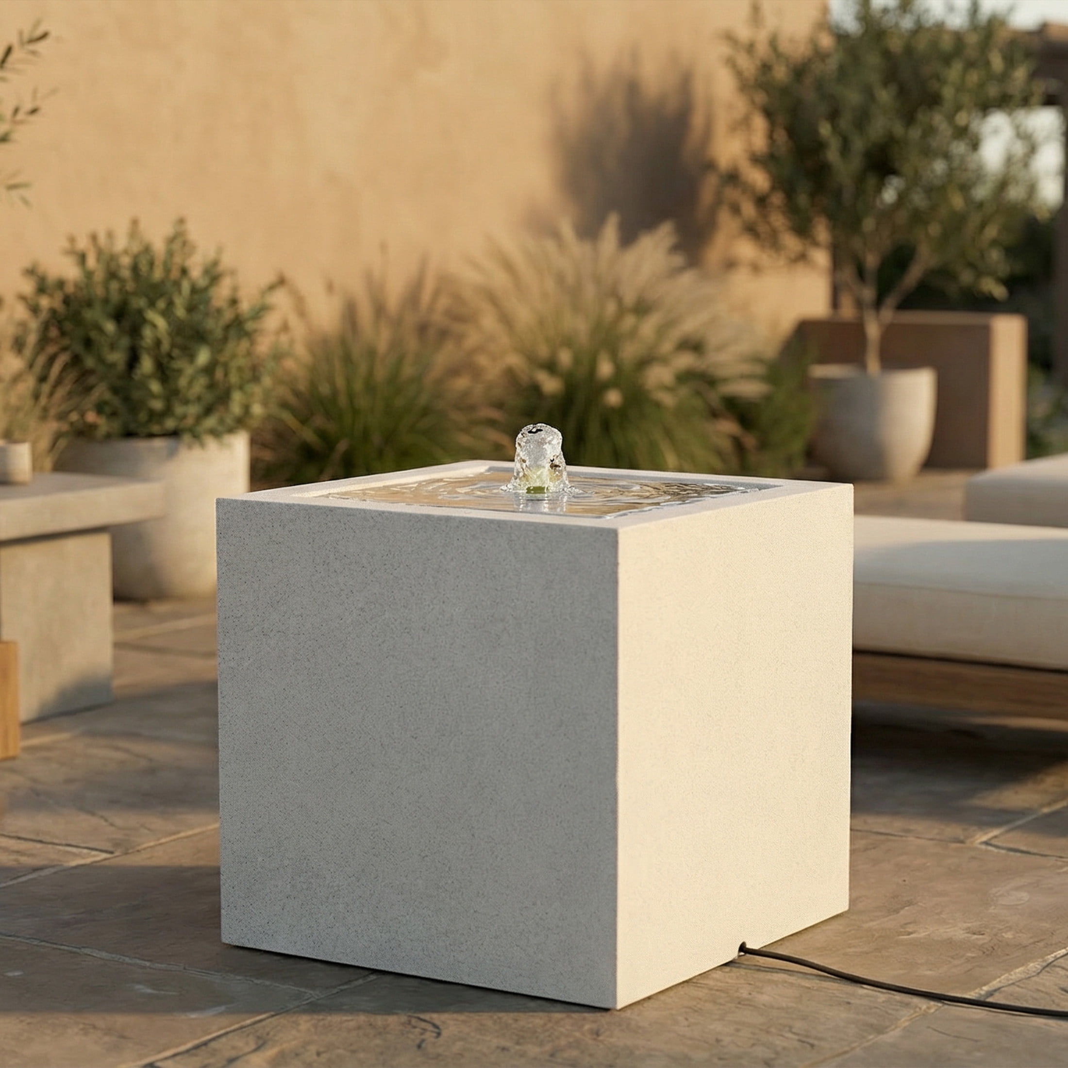 Sunnydaze Square Fog Outdoor Bubble Fountain, LED Light