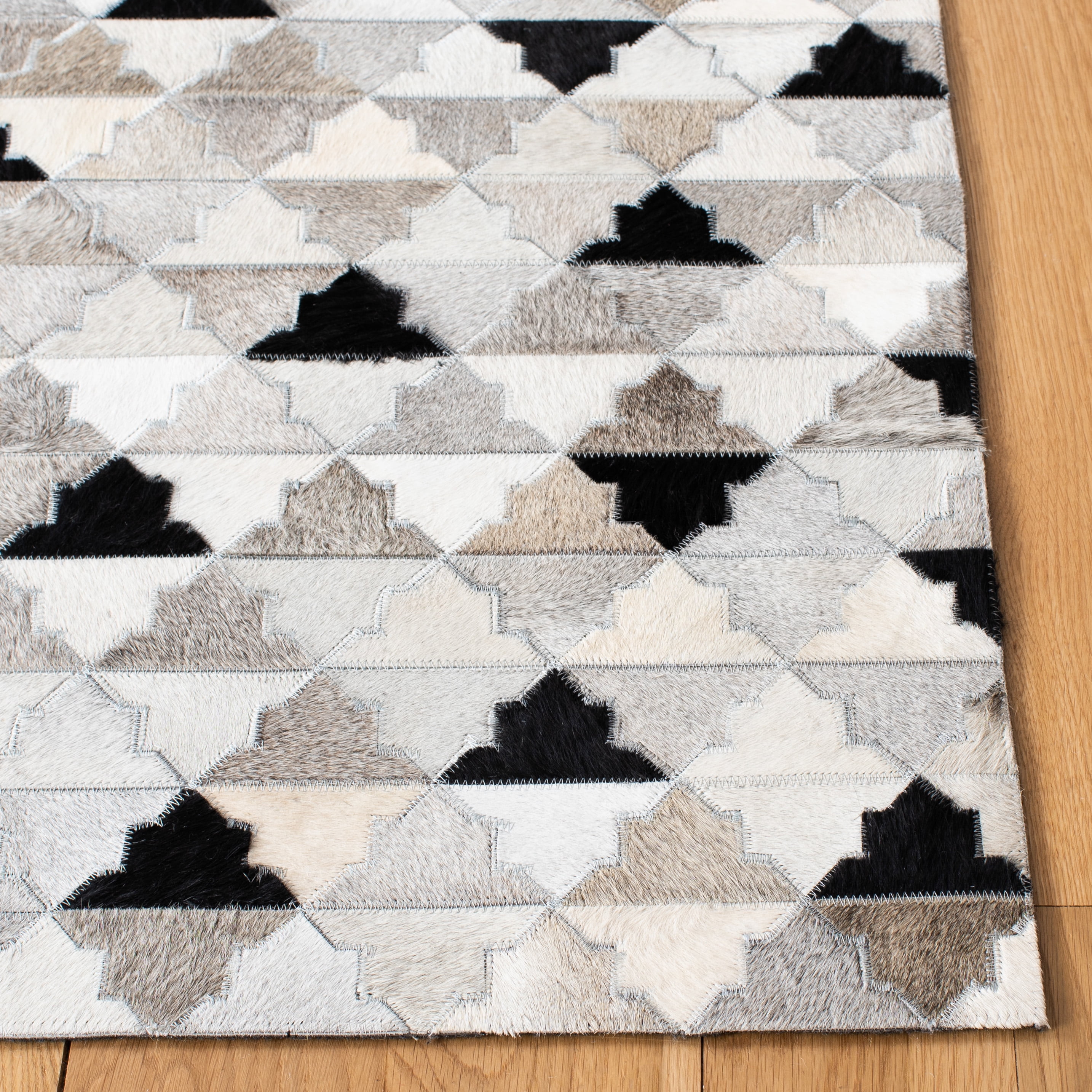 SAFAVIEH Studio Leather Calla Geometric Area Rug, Grey/Black, 8' x 10'