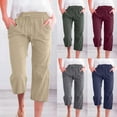 thumbnail image 5 of Capri Pants for Women High Waisted Relaxed Fit Elastic Knit Waist Casual Capris Trousers Cropped Pants Army Green L, 5 of 5
