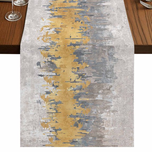 Table Runners 70 Inches Long Dress Scarves, Yellow Grey Abstract Farmhouse Coffee/Dining/Kitchen Table Decor, Holiday Table Runner, Gradient Geometric Graffiti Modern Art 13x70 Inch