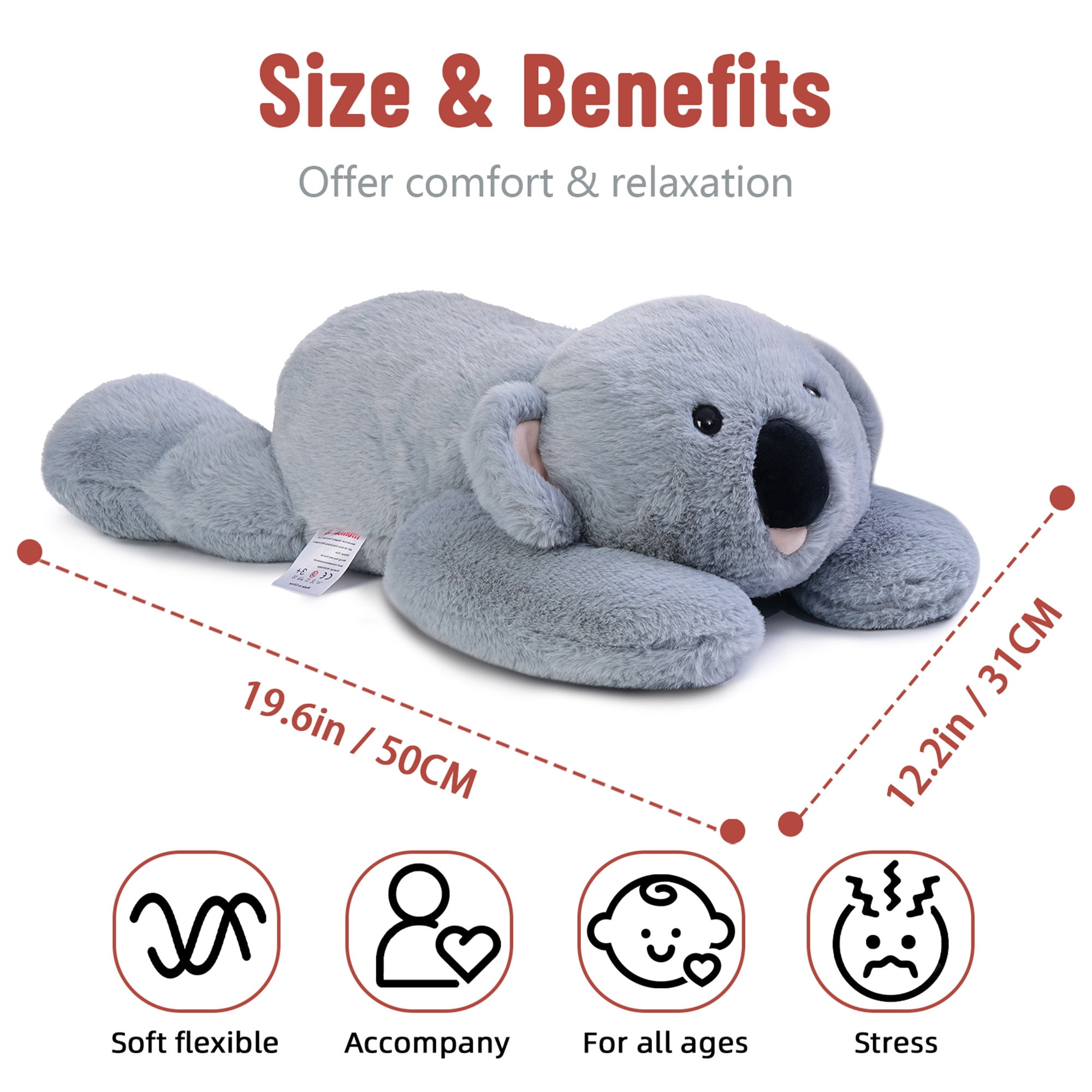 Niuniu Daddy Weighted Koala Stuffed Animal Plush Toy Body Pillow 3.3lb Soft Faux Fur 20 Inch Large