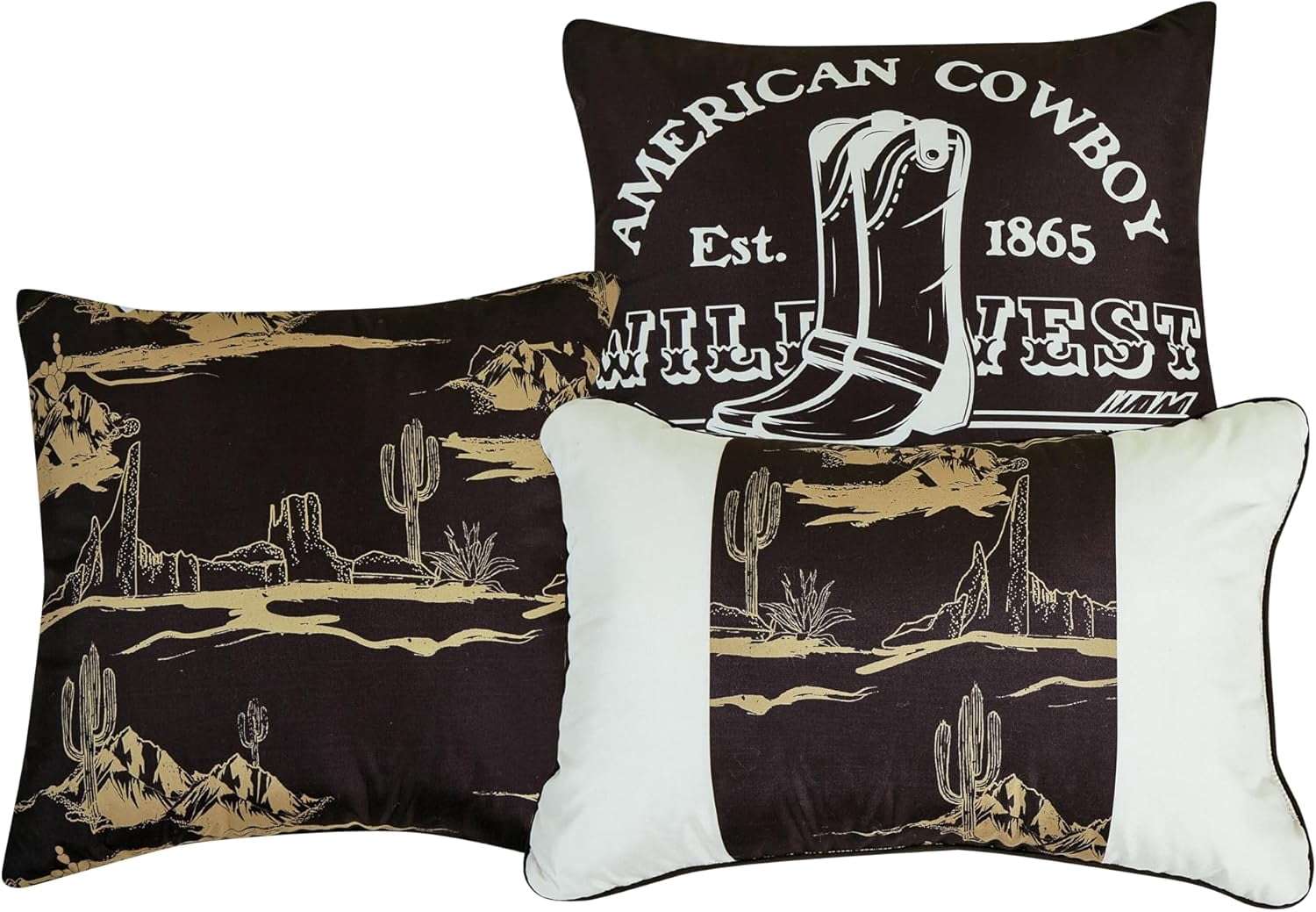Chezmoi Collection Paseo 7-Piece Southwestern Sunset Cowboys Comforter Set, Multicolor Orange Brown Yellow White Printed Washed Microfiber Bedding, King