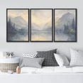 thumbnail image 3 of IDEA4WALL Framed Canvas Print Wall Art Set of 3 Blue and Gray Misty Mountain and Forest Illustrations Pastel Digital Art Contemporary Artwork Zen Relax/Clam for Home Decor - Black 16"x24"x3, 3 of 5