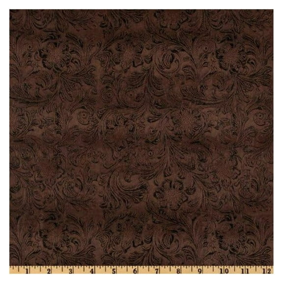 54'' Wide Faux Leather Fabric Tooled Floral Chocolate by The Yard
