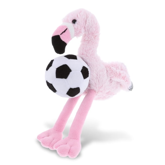DolliBu Flamingo Stuffed Animal with Soccer Ball Plush - Soft Huggable Pink Flamingo, Adorable Playtime Plush Toy, Cute Zoo Animals Gift for Kids and Adults - 8 Inch