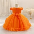 thumbnail image 4 of Girl's 3D Flower Waist Tulle Dress, Baby Toddler Flower Girl Wedding Dress with Bowknot, Shiny Butterfly Pageant Formal Dress for Birthday Christmas Party, 6M-5Y Orange 80, 4 of 7