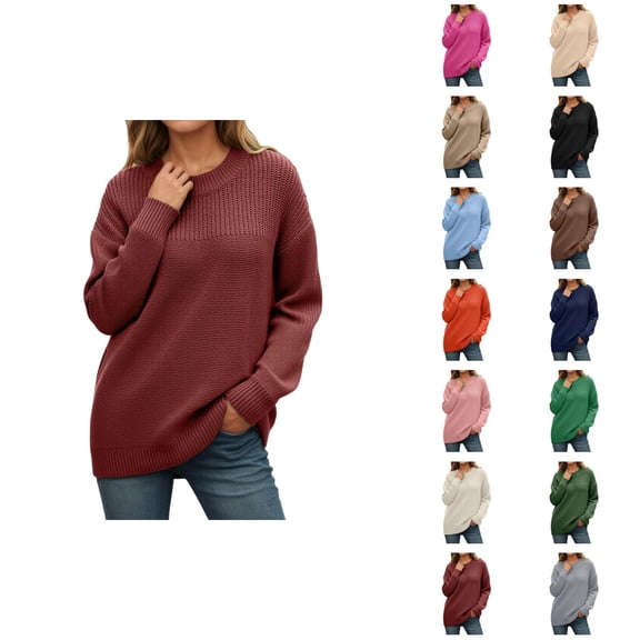 womens fall tops Women's Pullover Sweater Winter Knitted Cozy Warm Long Sleeve Round Neck Elegant Casual Blouse Loose Fit Comfortable Daily Wear Fall Fashion