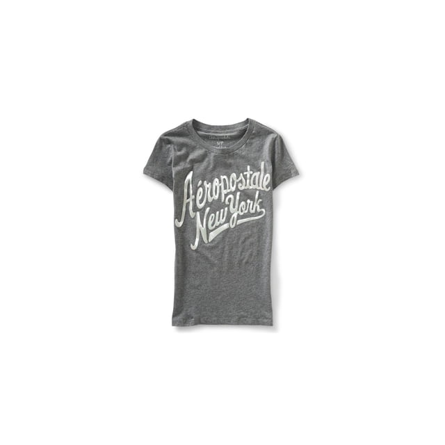 Camiseta gráfica Aeropostale New York Script para mujer gris extragrande Camiseta gráfica