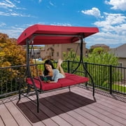 Arlopu 3-Seater Patio Porch Swing Chair with Convertible Canopy Outdoor Deck Swing Glider, Thickened Removable Cushions - 750 lbs