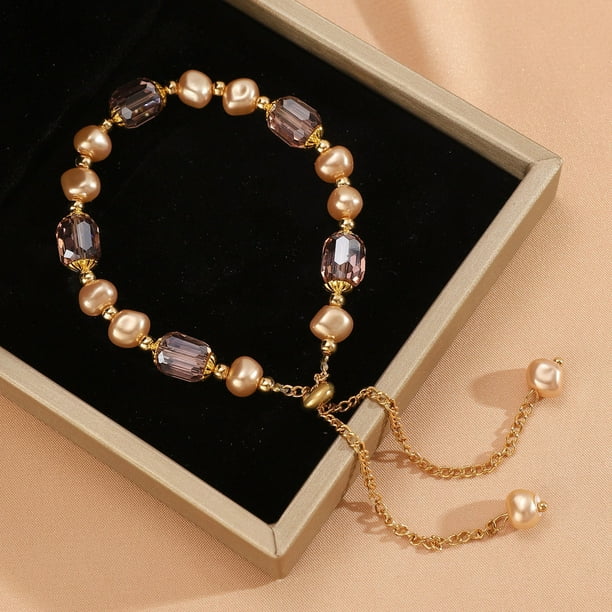 Pulsera de perlas estilo francés para niñas | Joyería bohemia de hilo de cristal | Cierre ajustable | Dije de perla de agua dulce y aventurina | Regalo elegante para mujeres y adolescentes.