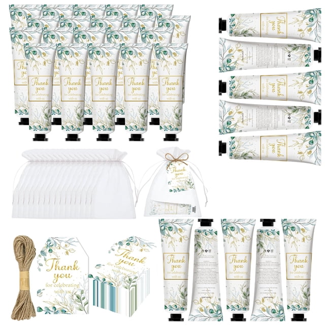 50 juegos de crema de manos Greenery para baby shower, regalos a granel, recuerdos de fiesta de despedida de soltera y baby shower para invitados, juego de loción de manos de tamaño de viaje con tarje