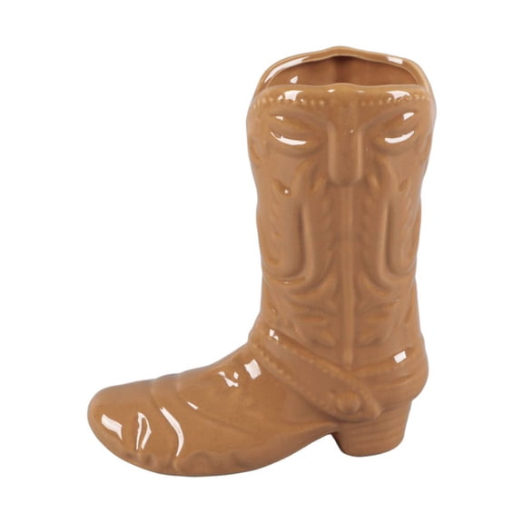 8.5" Brown Ceramic Cow Girl Boot Vase