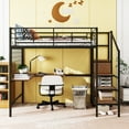 thumbnail image 2 of DreamBuck Full Size Loft Bed with Desk and and Metal Grid, Metal Loft Bed with Storage Stairs and Wardrobe, Space Saving Loft Bed with Desk Underneath, Full Bed Frames for Teens, Boys, Girls, 2 of 9