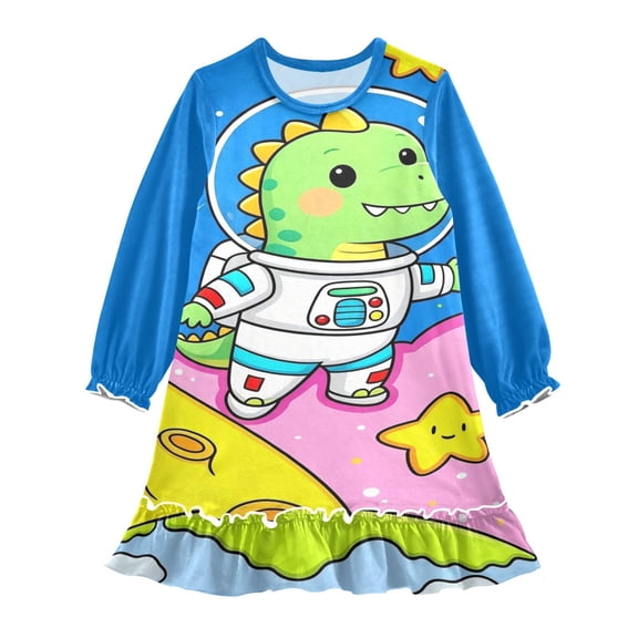 Casual Dresses Nightgowns Velvet Pleated design One-Piece Nightdress for Indoor Outdoor Daily Space Dino 3-10T