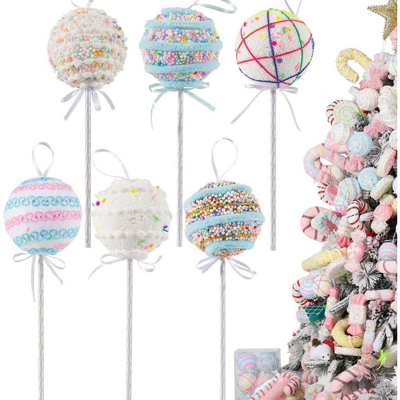 6pcs Candy Land 2025 Xmas Birthday Party Wedding Suppiles Decoration, Hanging Candy Cane Christmas Tree Décor, Christmas Decorative Hanging Ornaments Crafts