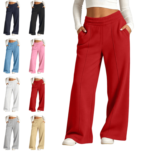 Sentuca Girls Sweatpants Wide Leg Elastic Waist Casual Track Pants with Pockets Fleece Baggy Athletic Trousers for Tween Size 12-13Y Red