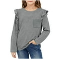 thumbnail image 2 of WQNVRNR Girls Ruffle Cotton T Shirts- Casual Cute Fashion Long Sleeve Kids Tops Gray Size 6, 2 of 6