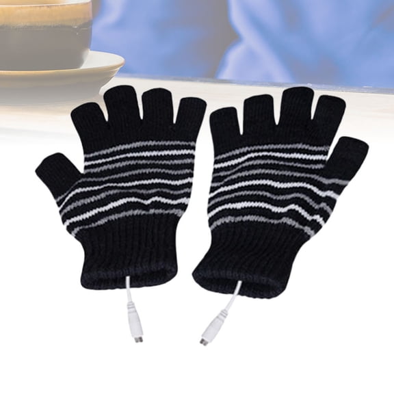 FELTECHELECTR 1 Pair USB Heating Mittens Black Cloth Heated Half-finger Gloves for Men
